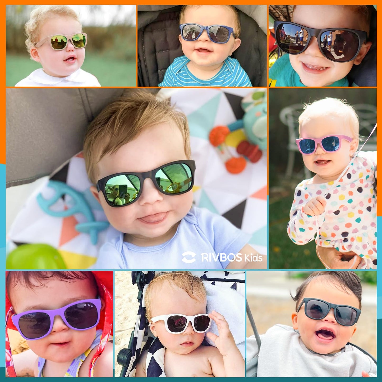 RIVBOS Baby Sunglasses Boys&Girls with Strap UV400 Polarized Flexible for Toddler,Infant and Newborn(0-24month) Black&Grey Lens RBK0231