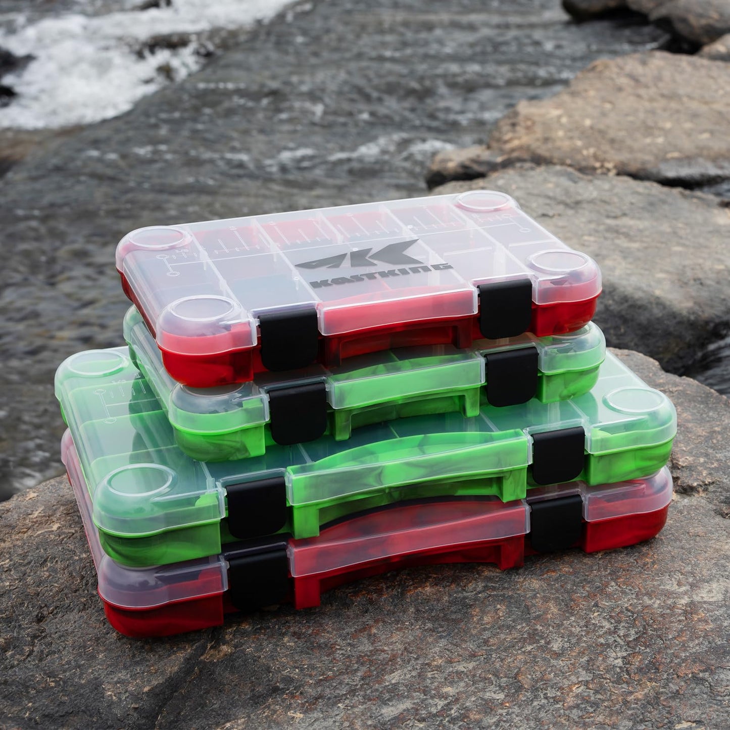 KastKing Bait Vault Camouflage Tackle Box, Plastic Fishing Tackle Box Storage Organizer with Removable Dividers, 4 Packs Tackle Trays Terminal Tackle Storage, Rounded Corner Lure Boxes