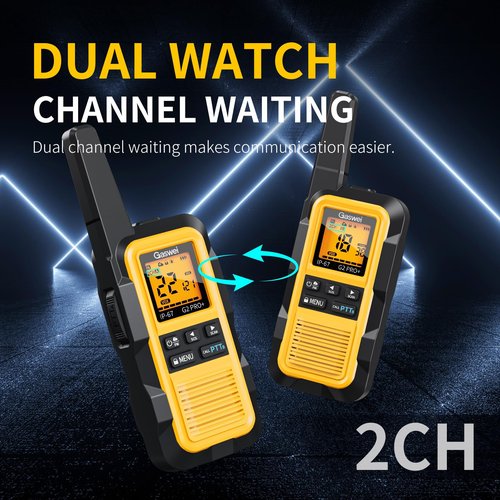 Gaswei G2Pro+ IP67 Waterproof Floating Walkie Talkies with Double PTT, FM Radio, SOS & NOAA Weather Alerts, 2W Long Range Two-Way Radios for Adults, VOX Enabled, Rechargeable Lithium Battery (4 Pack)