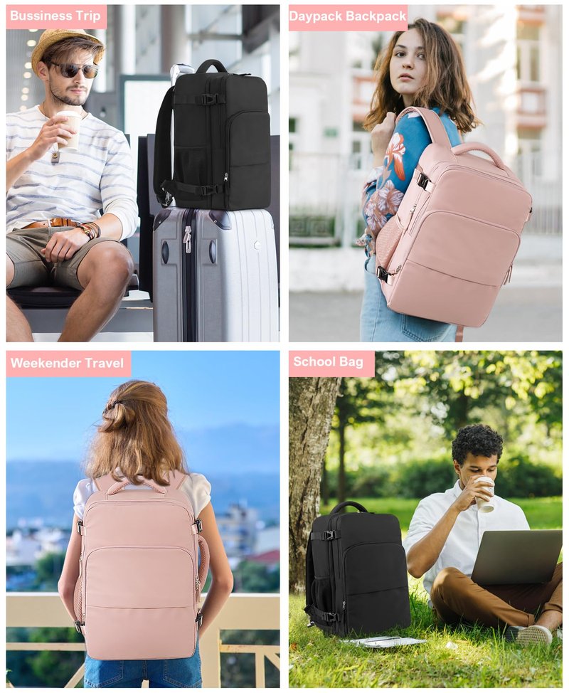 Beraliy Travel Backpack for Women Airline Approved Carry On Backpack, 16 Inch Business Work Backpack with Laptop Compartment, Airplane Personal Item Travel Bags for Trip, Underseat Weekend Bag, Pink