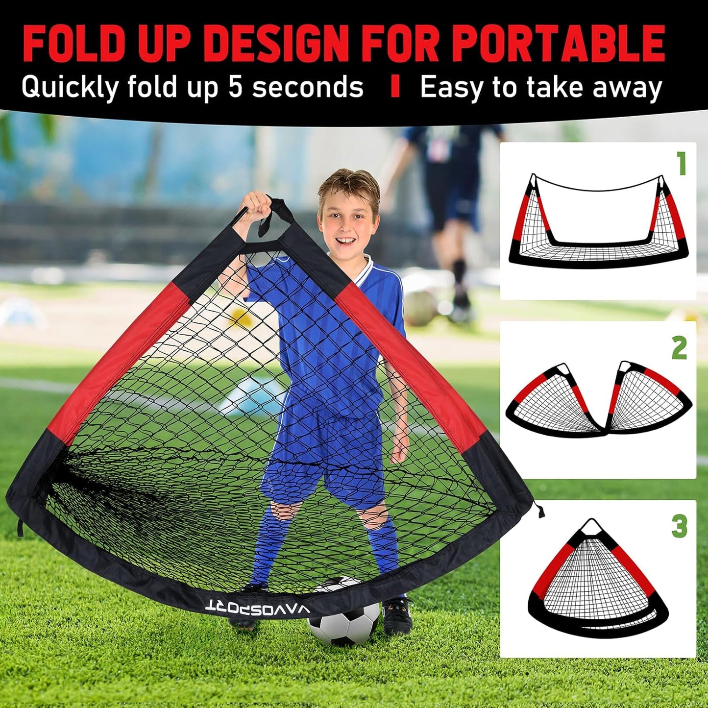 Kids Soccer Goals for Backyard Set, 2 of 4x3 / 6x4 ft Portable Soccer Goal Nets, Pop Up Mini Toddler Soccer Net Training Equipment & Ball, Cones for Ages 3-14, Outdoor Games Gifts for Youth
