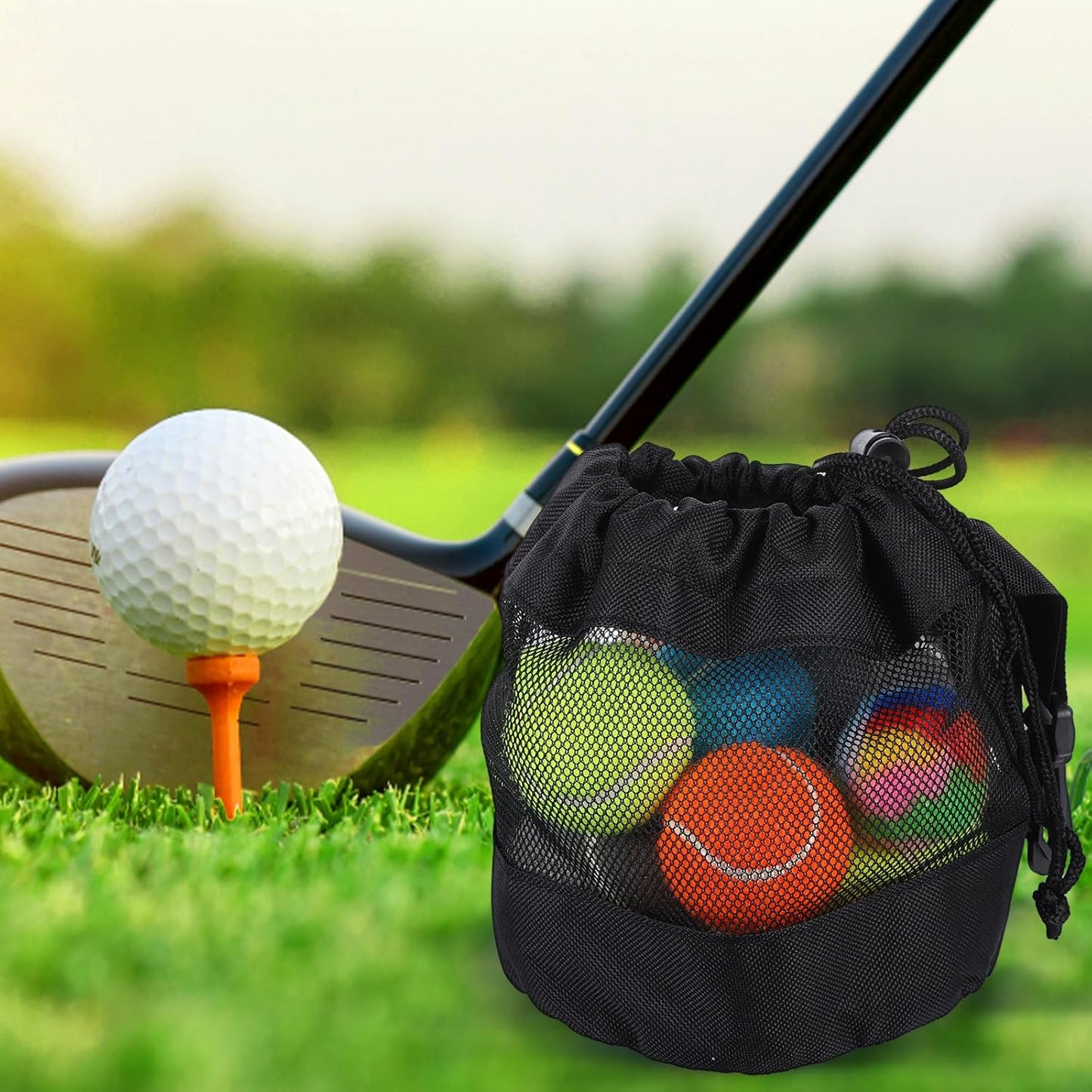 3 PCS Golf Ball Shag Bag, Nylon Shag Bag for Golf Balls, Black Mesh Storage Pouch, Drawstring Ball Pouch for Storing Balls