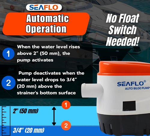 SEAFLO 06 Series Automatic Submersible Bilge Pump - 750GPH, 12V, 3/4" Outlet, 4-Year Warranty! All-in-One Pump and Float Switch, Snap-Off Strainer, Compact for Marine Boat Yacht, CE Rohs Certified