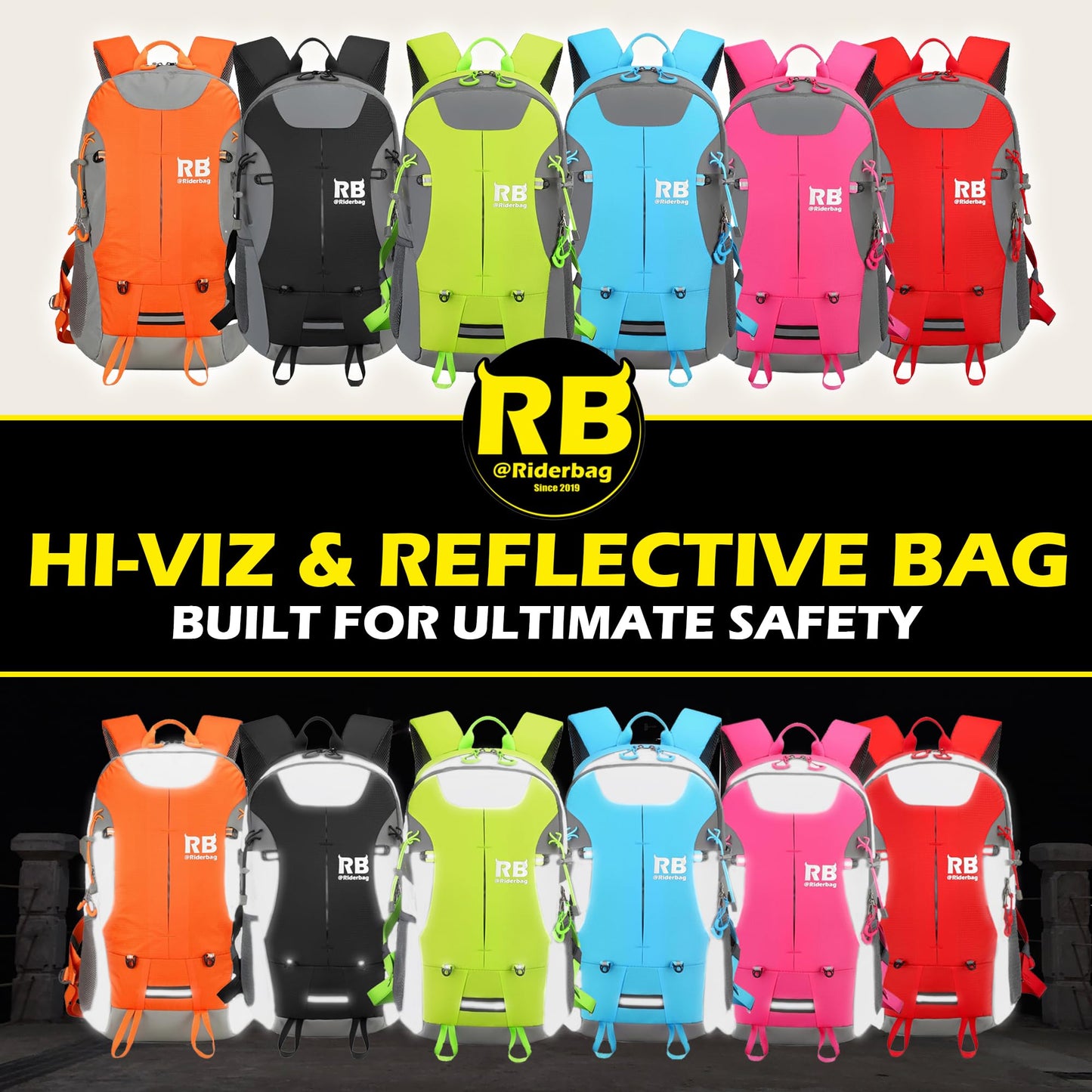 riderbag Reflective Motorcycle Backpack, Hi Viz Commuter Riding Bag