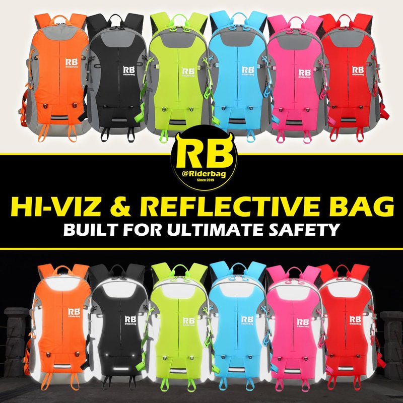 riderbag Reflective Motorcycle Backpack, Hi Viz Commuter Riding Bag