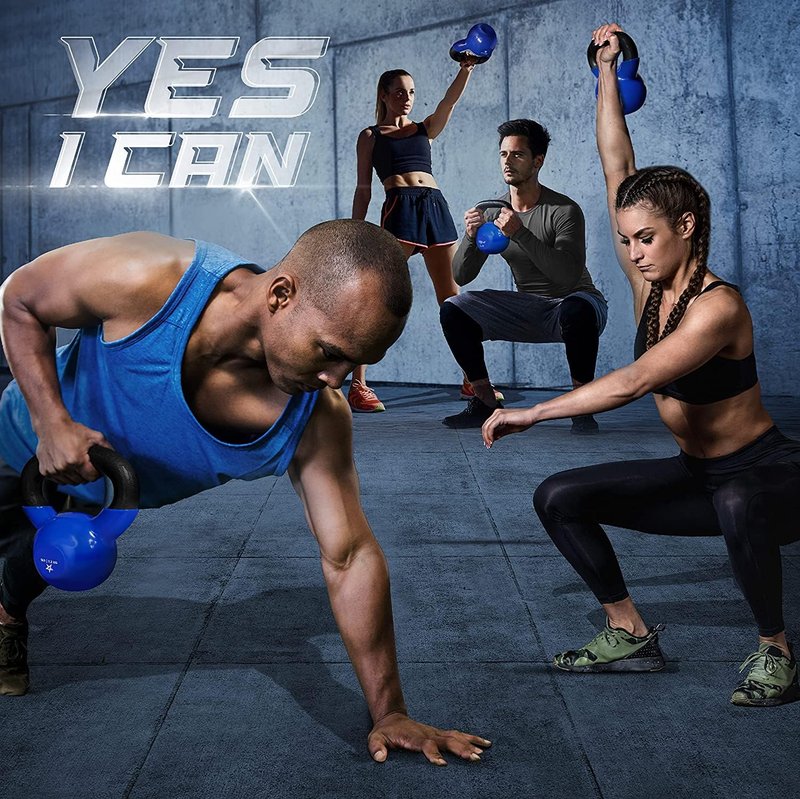 Yes4All Kettlebell, 20 lb Vinyl Coated Cast Iron Strength Training Kettlebells for Home Gym Exercises, Heavy Weights Gym, Fitness, Full Body Workout Equipment, Push up, Grip, Strength Training - Blue
