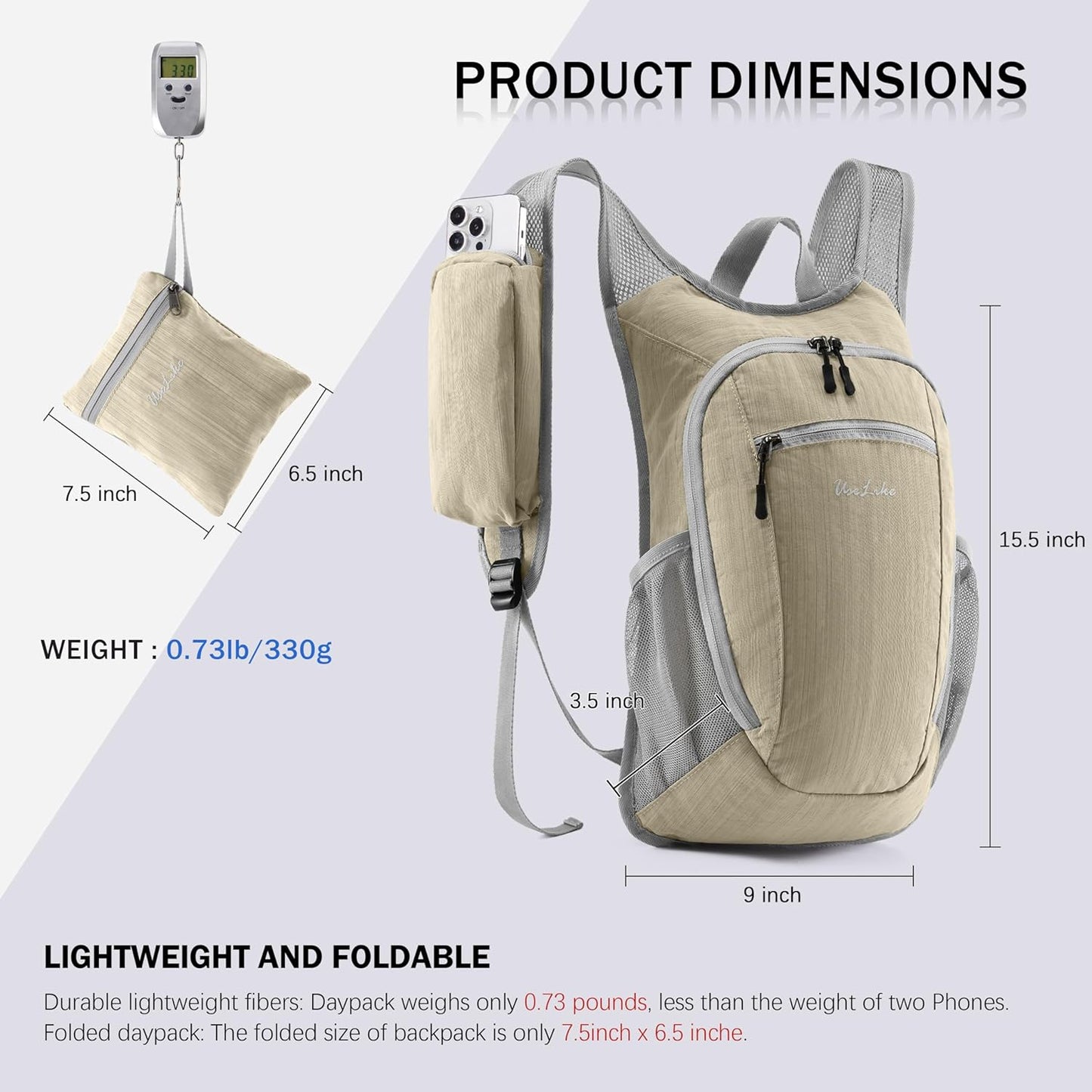 10L Small Hiking Backpack Travel Daypack Lightweight Packable Back Pack for Women Men(Black)