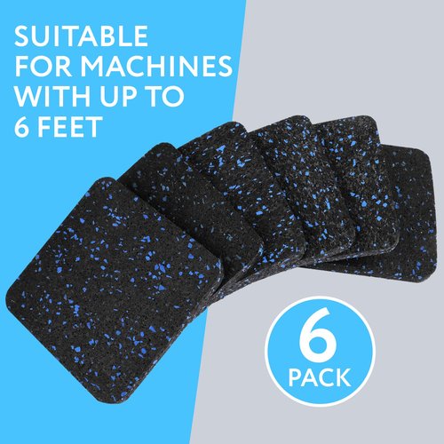 Impresa 6-Pack Exercise Equipment Pads - Workout Mats for Home Gym - 4 x 4 x 0.5 in Rubber Floor Protectors - Anti-Skid Foot Pads for Treadmill Pad & Exercise Bike - Rubber Gym Flooring Shields
