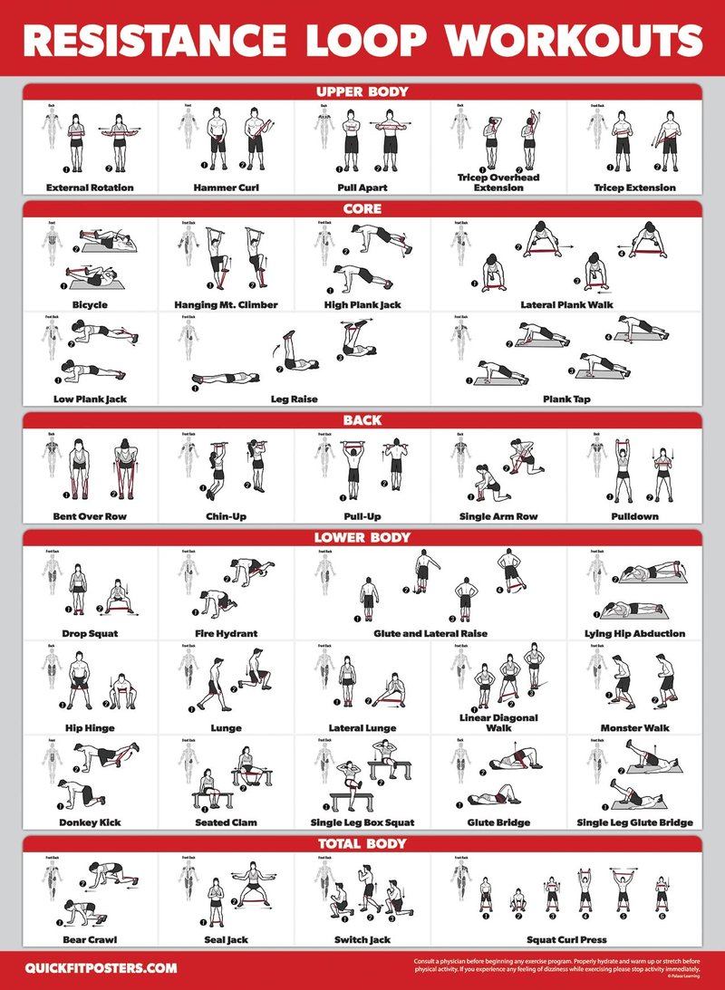 Palace Learning 4 Pack - Resistance Bands Workout Exercise Posters Volume 1, 2 & 3 + Resistance Loops Fitness Chart (LAMINATED, 18" x 24")