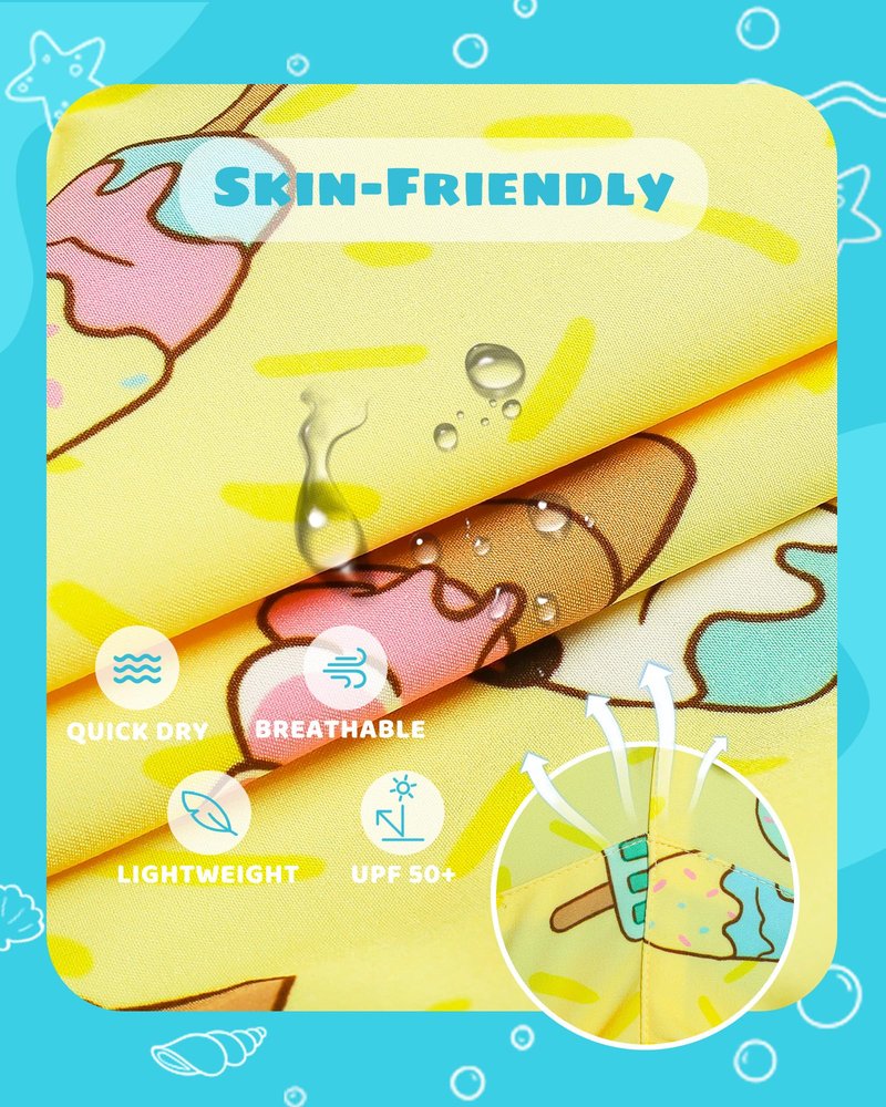 maamgic Boys Swim Trunks with Compression Liner Toddler Stretch Swim Shorts Quick Dry Swimming Trunks Boxer Brief 2 in 1 Beach Shorts Yellow Ice Cream 3T