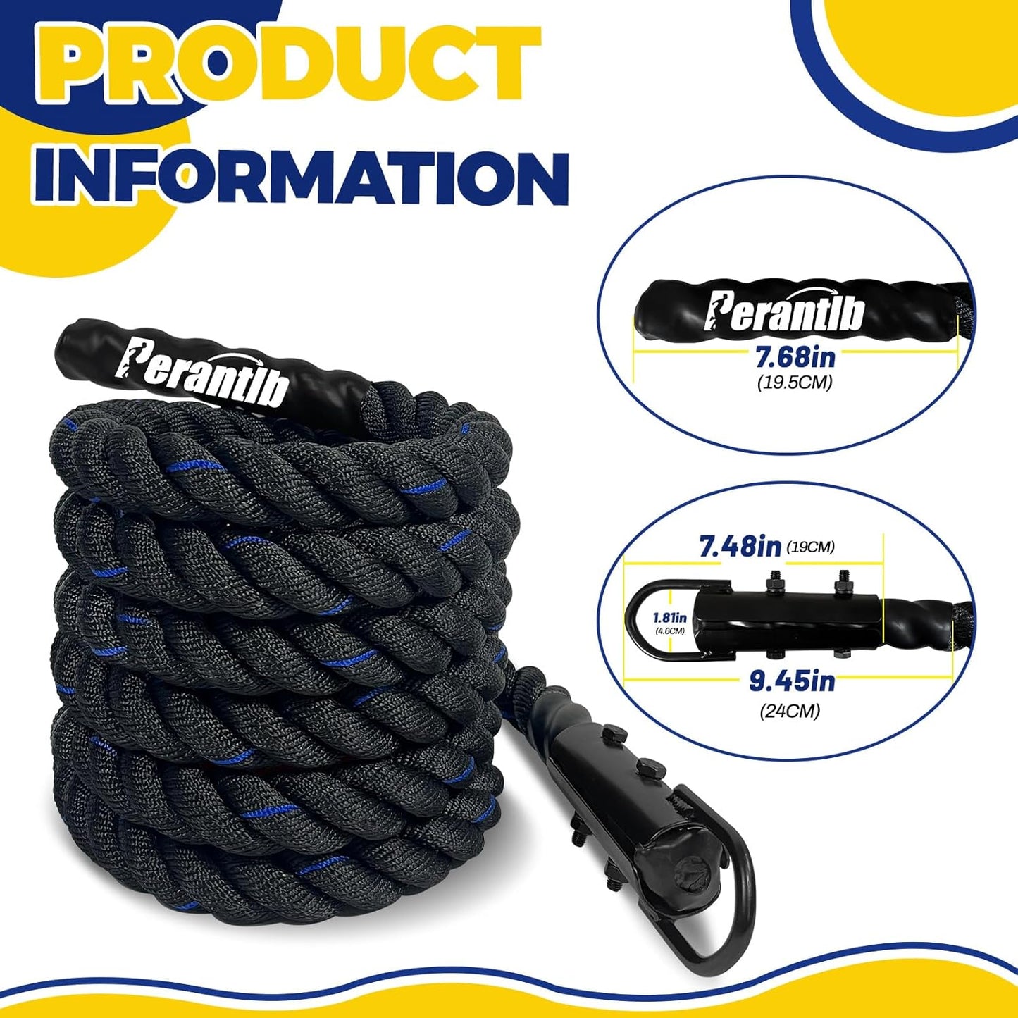 100% Polyester Climbing Rope with Hooks - Heavy Duty 1000LBS Load Capacity, 1.5inch Diameter, 10,15,20,25,30,50ft Length for Outdoor Rock Climbing, Rescue & Escape (20ft)