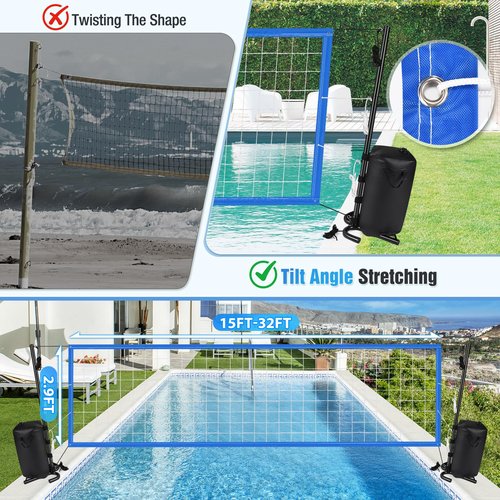 AugFir Pool Volleyball Net, Heavy-duty Pool Volleyball Set with 2 Pool Volleyballs, Stabilizing Pool Volleyball Net Holder with Two 25L Dual Water Bags Support - Pool Games for Adults and Family Needs