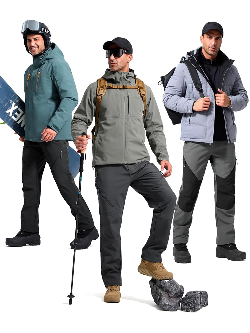 FREE SOLDIER Men's Fleece Lined Snow Ski Pants – Black 32W x 30L
