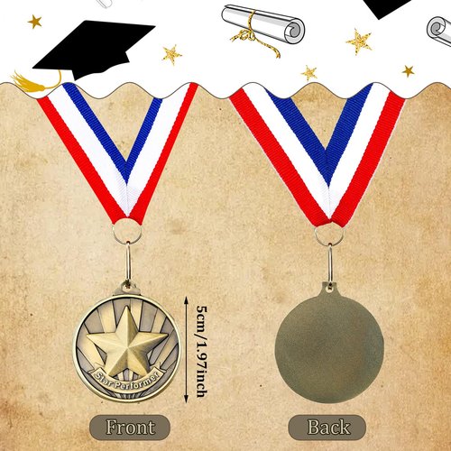 Quelay 30 Pcs 2'' Gold Medals for Awards Winner Bulk with Neck Ribbons Metal Trophy Award Prize Gift for Kids Students Adults School Graduation Participation Competitions(Star Performer)