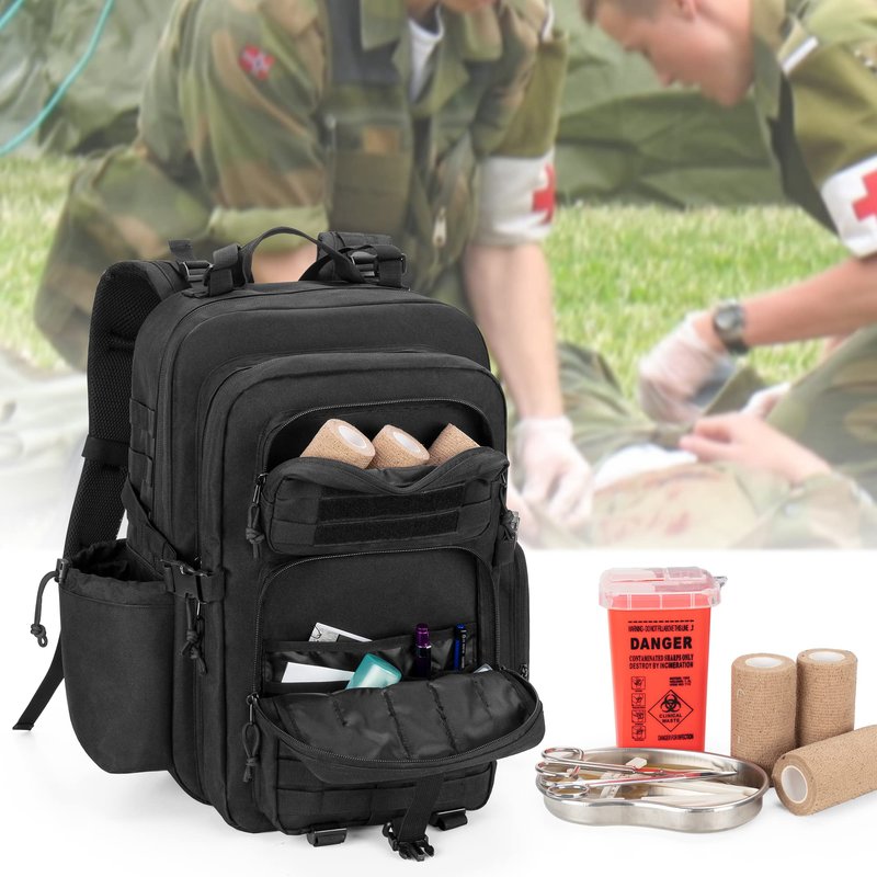 Damero Medical Tactical Backpack, Medical Supplies Bag First Aid Rucksack with Top Y-Strap for Hiking, Trekking Hunting Camping, Black (Bag Only)