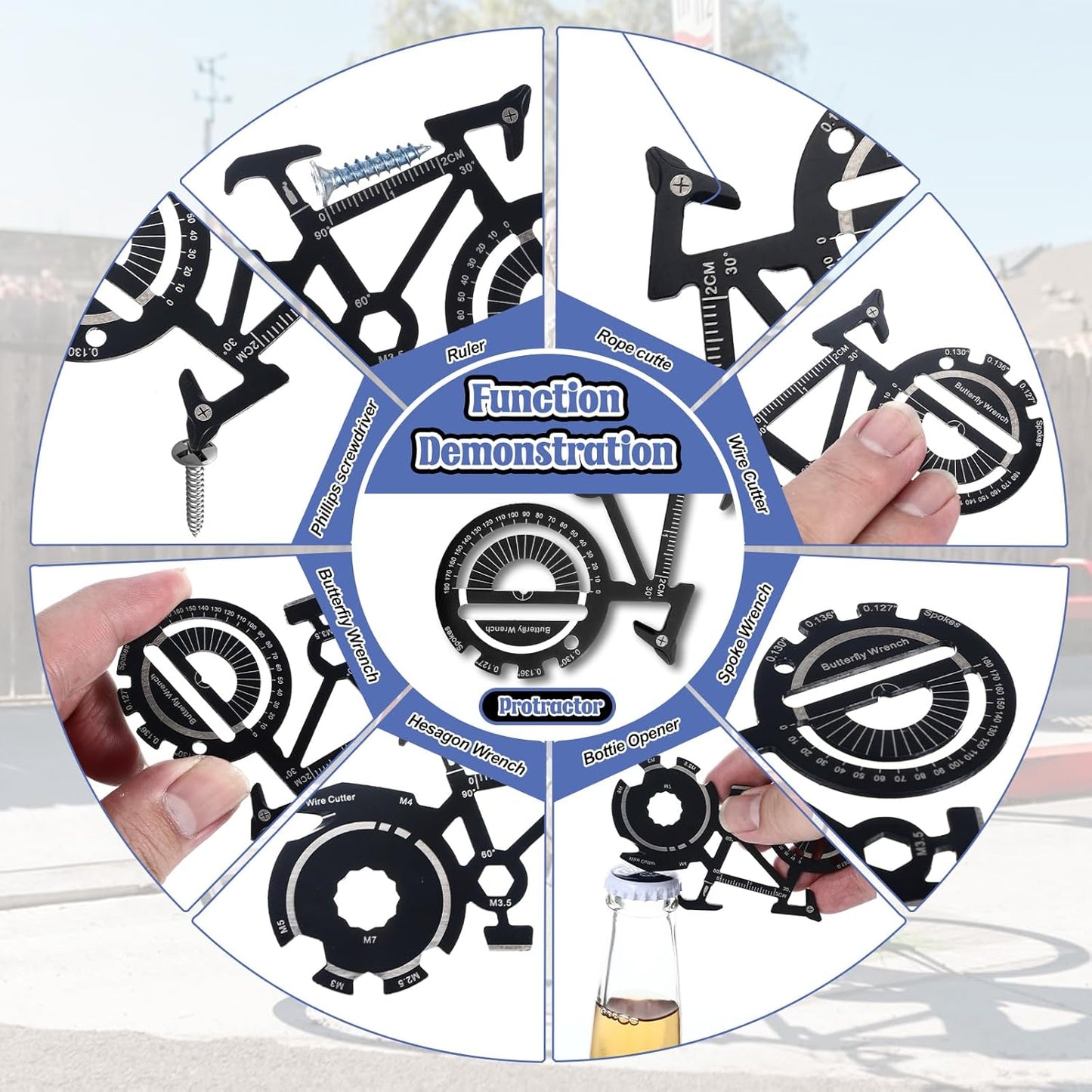 20 in 1 Bicycle Shaped Keychain Multitool Card - Pocket Multi-Tool for Bike Lover Men Key Chain gift for Dad Husband Birthday Father's Day - Black Stainless Steel