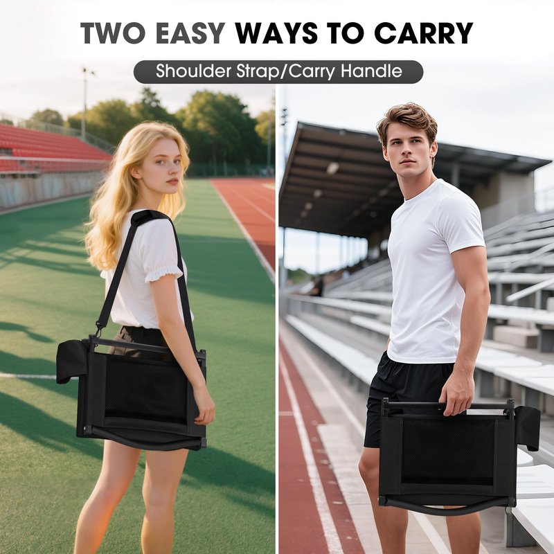 Fragess Bleacher seat, Stadium Seats with Back Support and Thick Cushion, Bleacher Chairs with Shoulder Strap and Side Pocket, Stadium Seat for Bleachers, Perfect for Sports Events(Black)