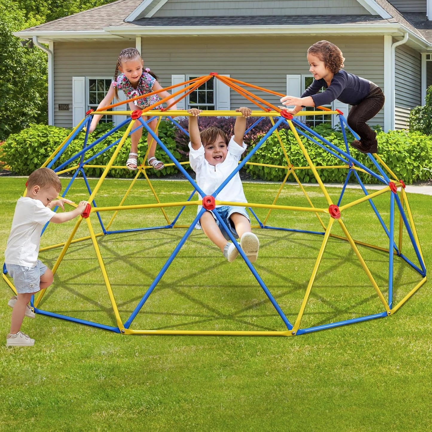 10FT Climbing Dome with Climbing Cargo Net, Outdoor Jungle Gym for Kids- Supports 1000LBS-Anti-Rust Metal Outdoor Play Structure ASTM Approved, Easy Assembly