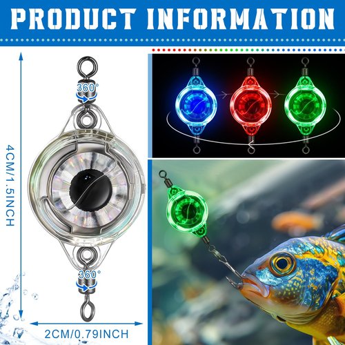 Glooglitter 10 Pcs LED Underwater Fishing Light Deep Drop Light Ice Fishing Fish Eye Lure Lighted Bait, Deep Sea LED Lures Kit, Underwater Flasher Lures