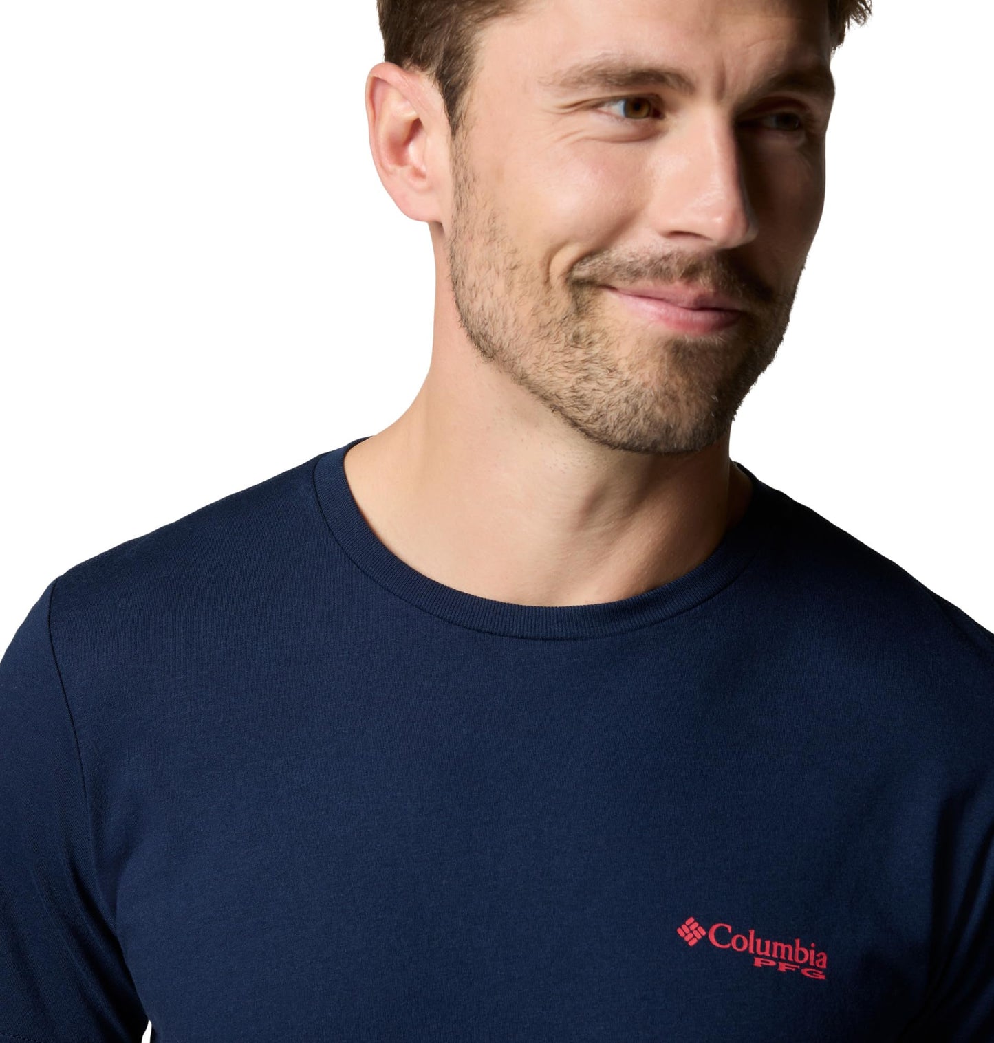 Columbia Mens PFG Fish Flag II Short Sleeve, Collegiate Navy/Sunset Red Gradient, Large