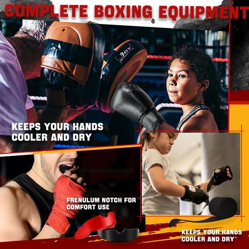 JLXMAXLJ 14 Pcs Boxing Set Boxing Equipment Set for Beginners Including 2 Pair of 6 oz Boxing Gloves Headgear Helmet Hand Wraps Mouth Guards Gifts for Adults Youth Beginners Training Equipment