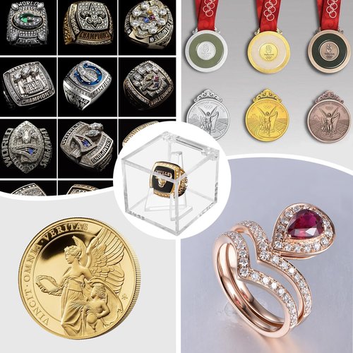 Championship Ring Display Case, Clear Acrylic Championship Ring Holder Box, Acrylic Display Easel Coin Stand Holder, Holder Box for Storage Championship Ring and.Coin (1, 2.36 Inch)
