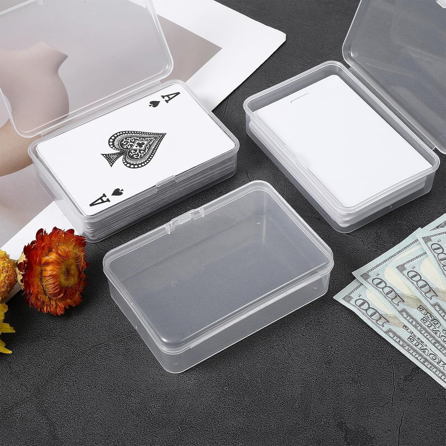 3 Pcs Playing Card Case Box 3.6 x 2.51 Inch Deck of Cards Case Blank Plastic Boxes Clear Game Storage Box Holder for Bank, Business, Game