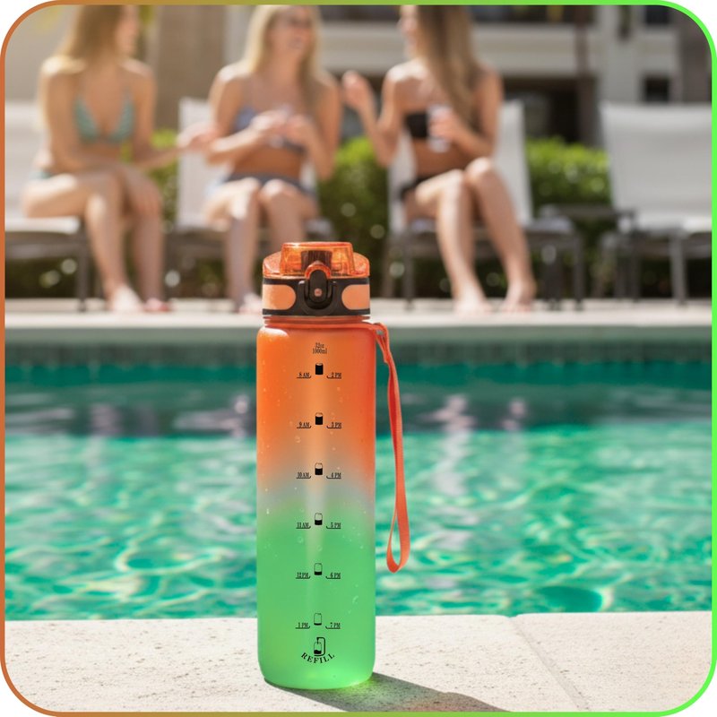 VINCEPLUS 32oz Titan Water Bottle with Time-Marked, 2 Lids (Fast Flow & Straw) - BPA/BPS Free, Leak-Proof, Airtight, Reusable Water Bottle - Perfect for Sports, Hiking (Green)