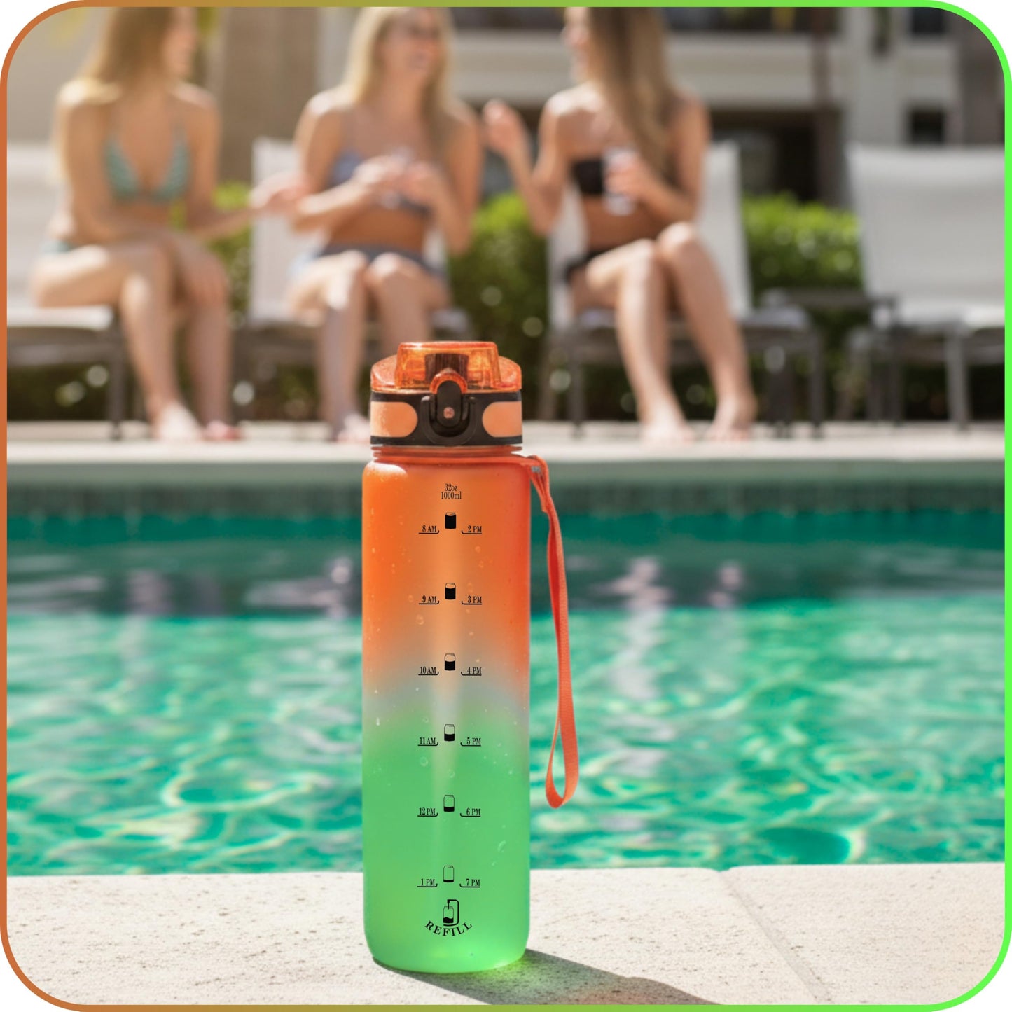 VINCEPLUS 32oz Titan Water Bottle with Time-Marked, 2 Lids (Fast Flow & Straw) - BPA/BPS Free, Leak-Proof, Airtight, Reusable Water Bottle - Perfect for Sports, Hiking (Green)