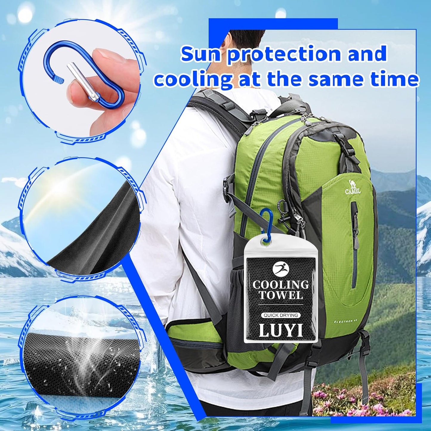 2 Pack Cooling Hoodie Towels Set, Cooling Towels for Neck and Face, Microfiber Soft Breathable Cooling Towel Bulk for Hot Weather, Gym, Sports, Yoga, Workout, Running, Golf, Camping, Hiking(Blue)