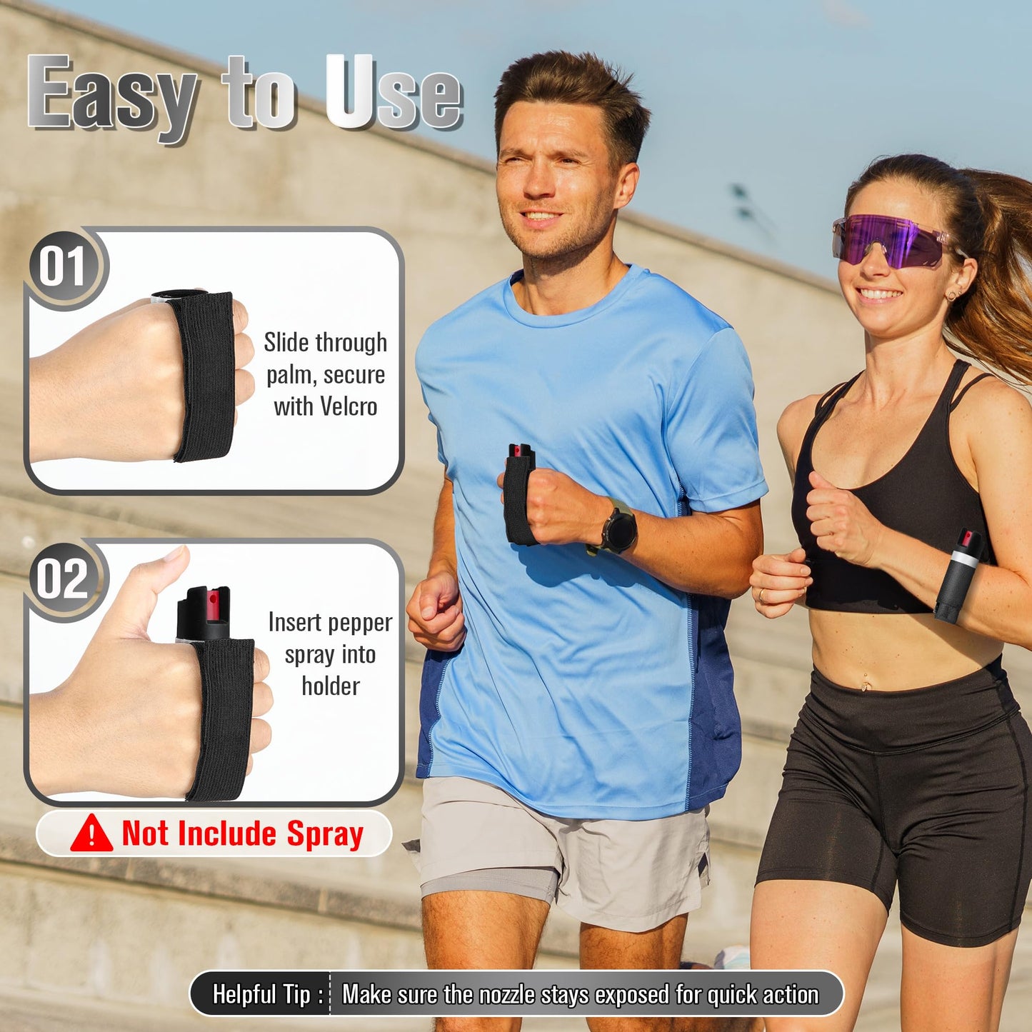 2 PCS Pepper Spray Hand Strap Holder-No Mister-Adjustable Reflective Runner Strap Fits Most Pepper Sprays 3. 5 up, Self Defense Gel Holder Stretch Ambidextrous Design for Run Jog Walk Night Safety