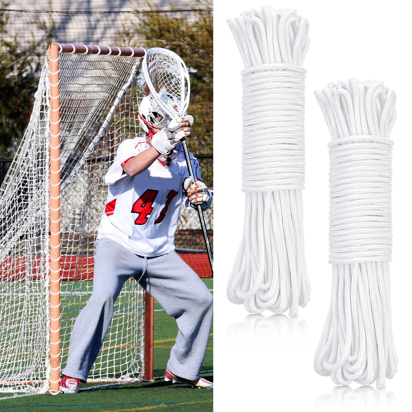 2 Pcs 92ft 4mm Lacrosse Net Lacrosse Goal Net Lacing Cord Long Lacrosse Goal Net Lacing Rope Easy Installation for Soccer Garden,Playground Net Backyard Collegiate Youth Net Not Include(White)