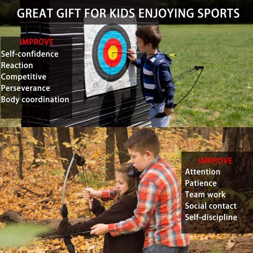 SOPOGER Kids Bow and Arrow Set for Boys Girls, Beginner Bow and Arrow for Kids 8-12 Youth Archery Set, Youth Compound Bow and Arrow Set for Kids Backyard Archery Games Toy Gifts (Black)
