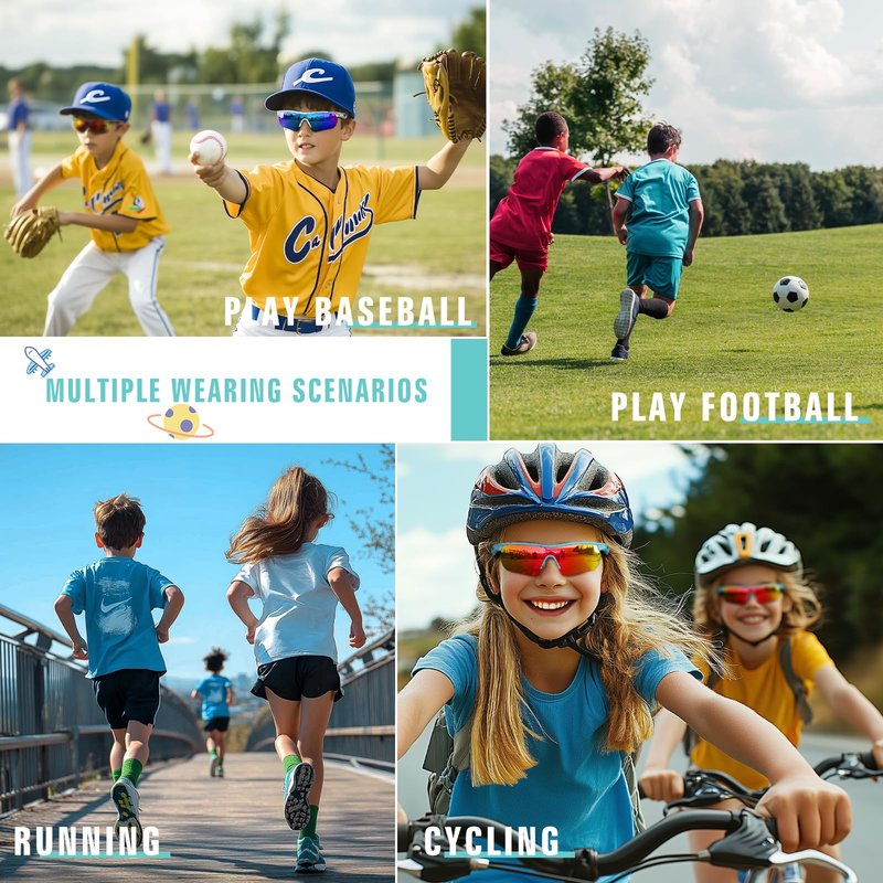 Vcarsian Kids Sunglasses Youth Baseball Sunglasses for Boys Girls 3-12 Polarized Softball Cycling Sports Goggles UV Protection