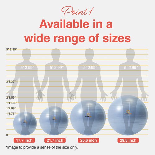 primasole Exercise Ball for Balance Stability Fitness Workout Yoga Pilates at Home Office & Gym 75cm Pale Gray