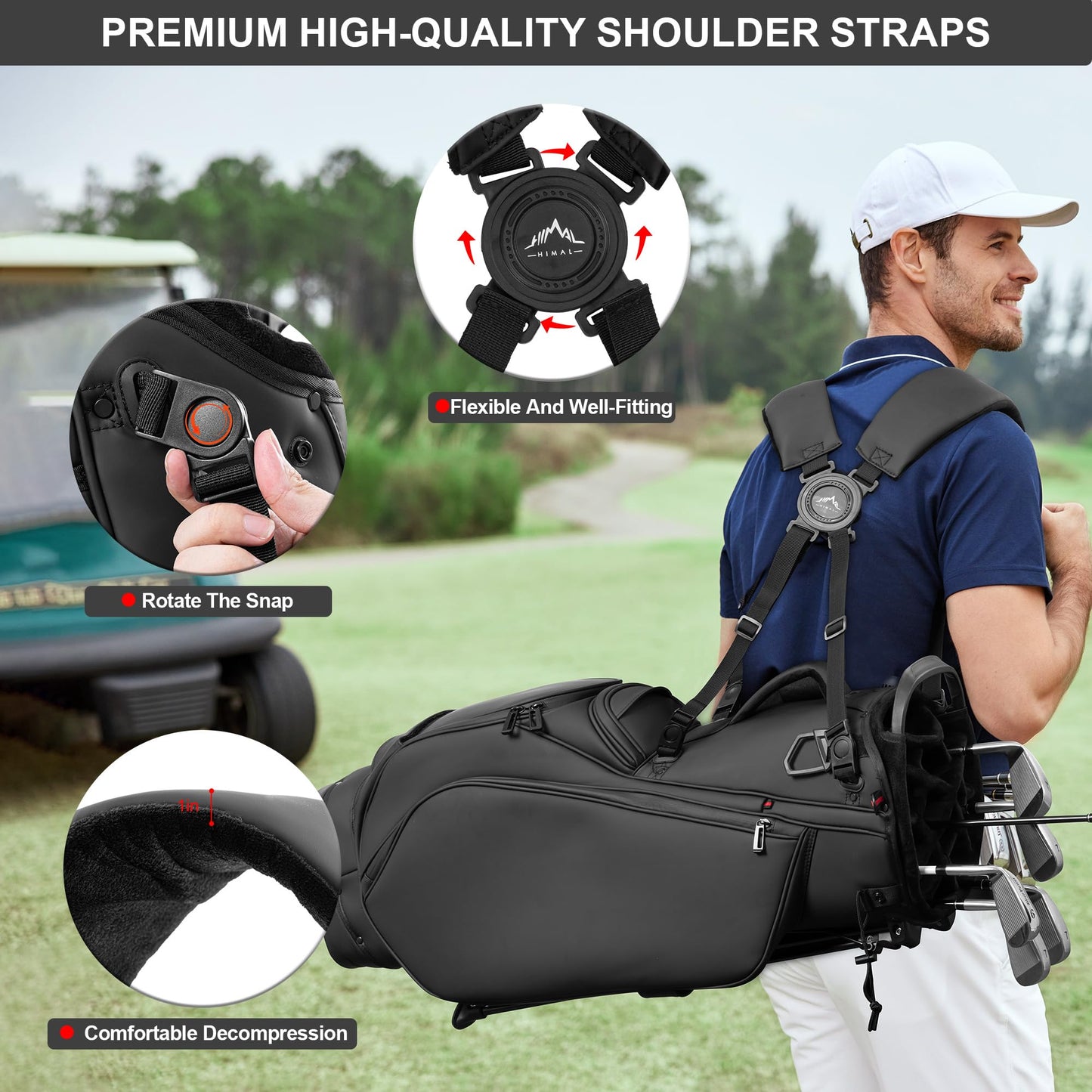14 Way Golf Stand Bag, Lightweight Golf Bag for Men & Women, Premium Leather Golf Club Bags with Padded Ergonomic Double Strap, Full Length Dividers, Multiple Pockets Waterproof Design