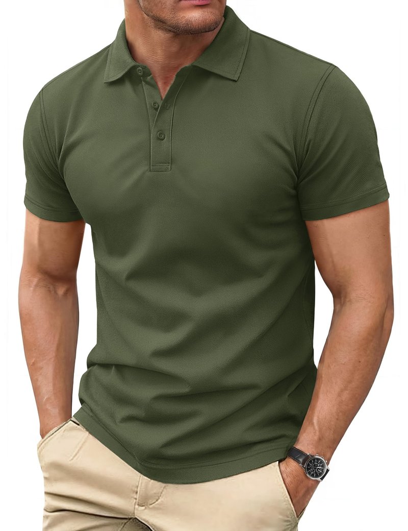 Cotrasen Polo Shirts for Men Cotton Short Sleeve 3 Buttons Classic Fit Casual Performance Soft Cooling Golf Tee Shirts Army Green XL