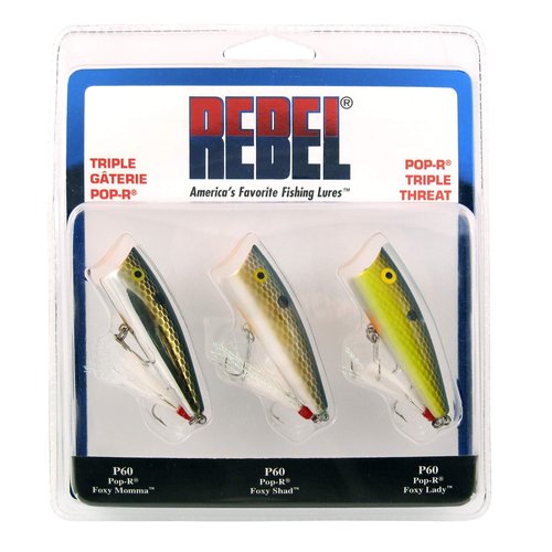 Rebel Lures Pop-R Topwater Popper Fishing Lure, Triple Threat 3 Pack, Pop-R (1/4 oz), One Size