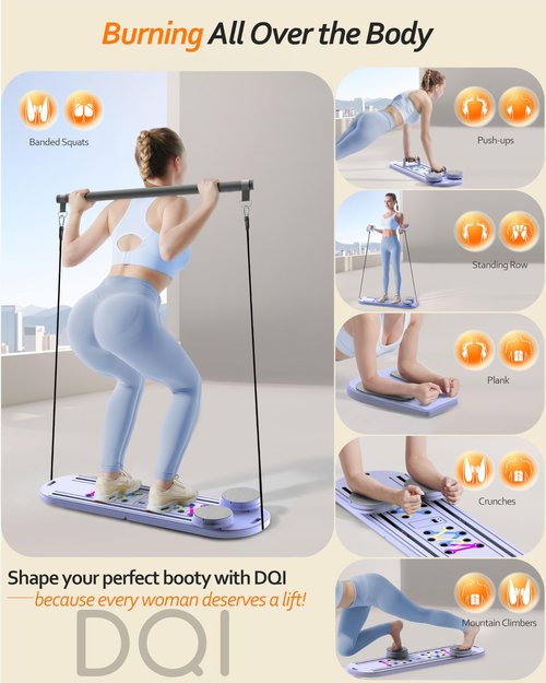 Pilates Reformer Set, Multifunctional Pilates Board for Home Workout, Core and Abdominal Training, Pilates Board for Women and Beginners,Purple