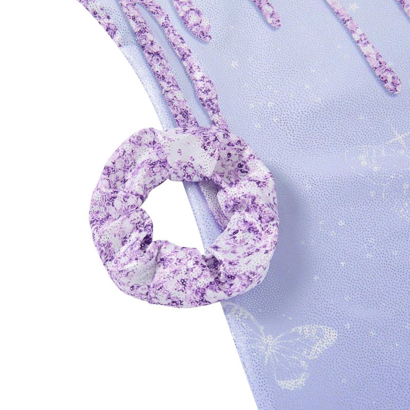 Vogseek Sparkly Gymnastics Leotards for Girls 4 5 Years Cute Light Purple Shiny Ballet Dance Unitards Biketards with Hair Scrunchie Kids Tumbling Shorts Activewear Clothes, Purple Fluid