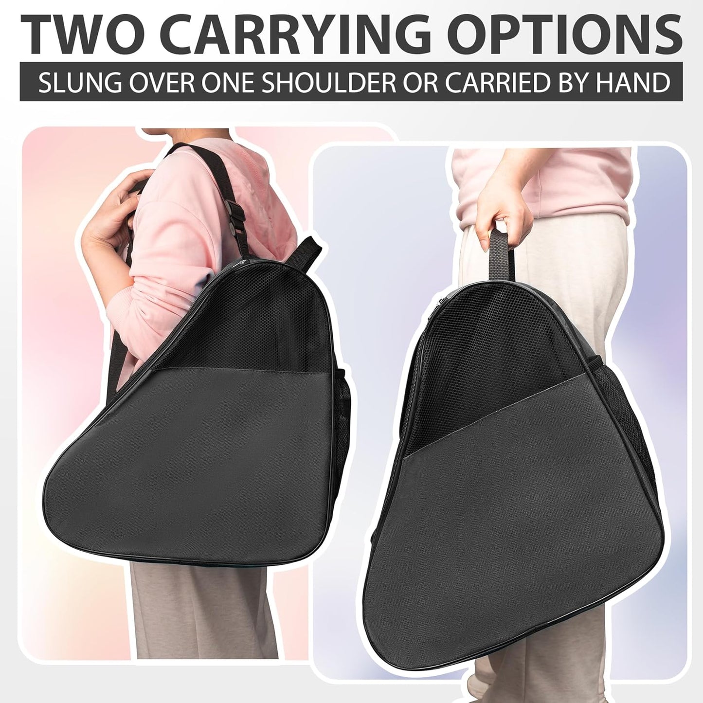 Ice Skate Bag, Large Capacity Roller Skate Bag for Both Kids and Adults, Breathable Figure Skating Bag with Adjustable Shoulder Strap Fit for Roller, Ice, Inline Skates