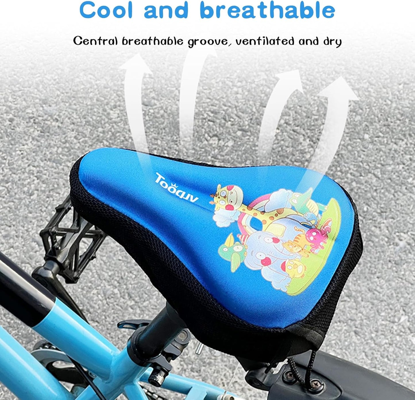 Kids Bike Seat Cushion, Kids Bike Seat Cover, with Cartoon Design, Non-Slip, Shock-Absorbing, Easy Install. Universal Fit for Boys/Girls Bicycles