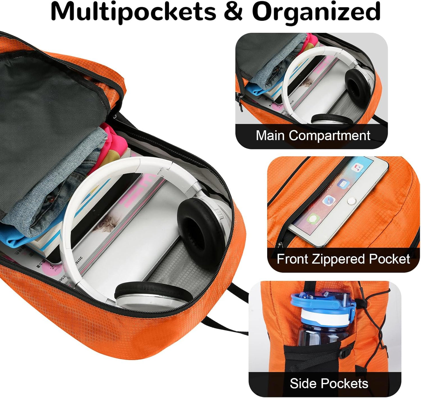 15L Small Foldable Hiking Backpack for Men Women, Packable Collapsible Daypack for Casual, Light Gray