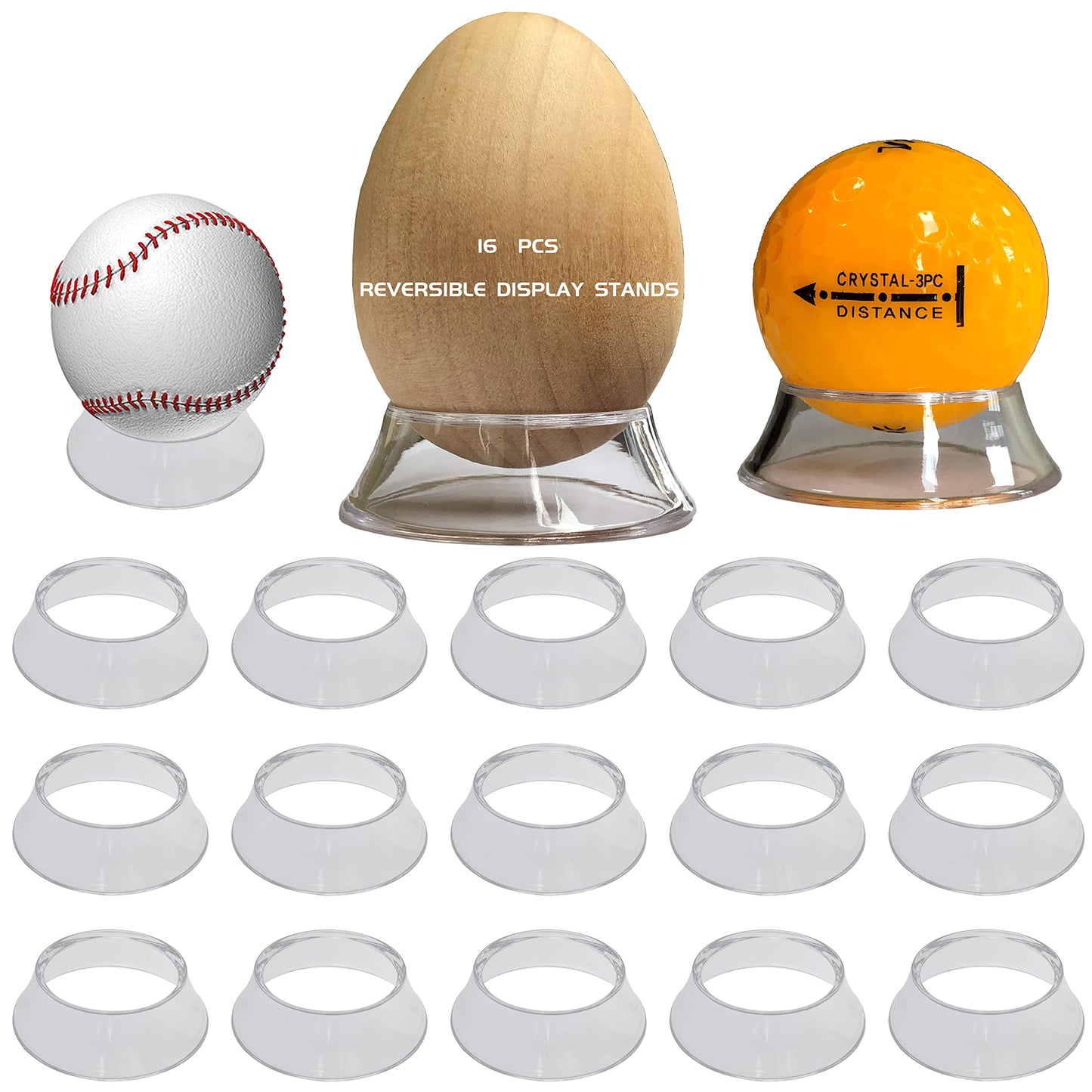 TERDEWE 16 Pack Baseball stand ,Easter Eggs Stand ,Reversible Sphere Stand,Cone Display Stands ,for wooden Egg Spheres,Baseball,Golf Ball,Softball,Transparent Invisible Egg Holder