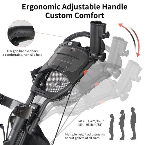 Caddytek CaddyLite One Swivel V8 Golf Push Cart – 3 Wheel Lightweight Folding Trolley with 360° Swivel Front Wheel, Cooler Basket, Umbrella and Drink Holder, Adjustable Handle