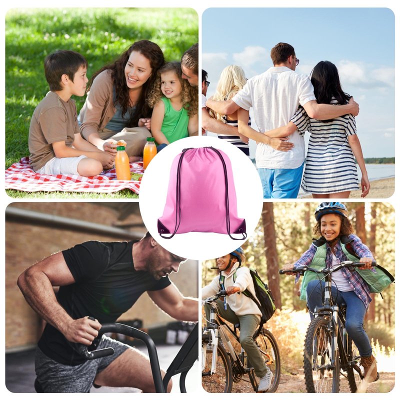 KUUQA 2 Pcs Drawstring Backpack Bags Bulk Pink Drawstring Bag Foldable Gym Bag Sports Cinch Sack String Backpack Storage Bags for Women Men Shopping Gym Travel Sports