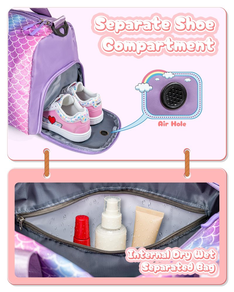 Vogewood Stuff for Girls-Birthday Gifts for 4 5 6 7 8 9 10 11 12 13 Year Old Girls-Girl Gym Bag with Shoe Compartment, Dance Bags with Makeup Pouch, Preppy Things for Grandkids (Letter E)