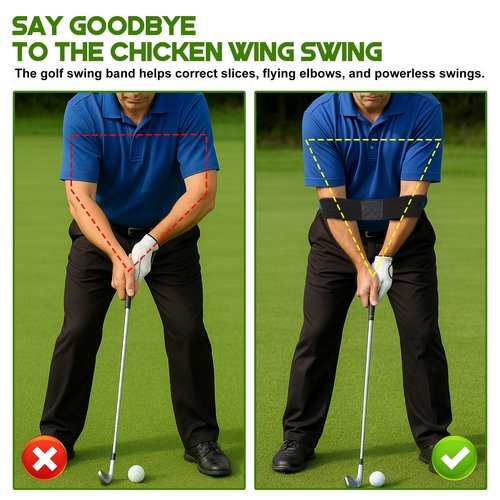 Golf Grip Trainer & Connection Band, Club Grip Trainer Aid Attachment and Swing Correcting Arm Band Kit for Right Handed Men Women Golfer Beginner Fix and Elbow Position(Yellow)