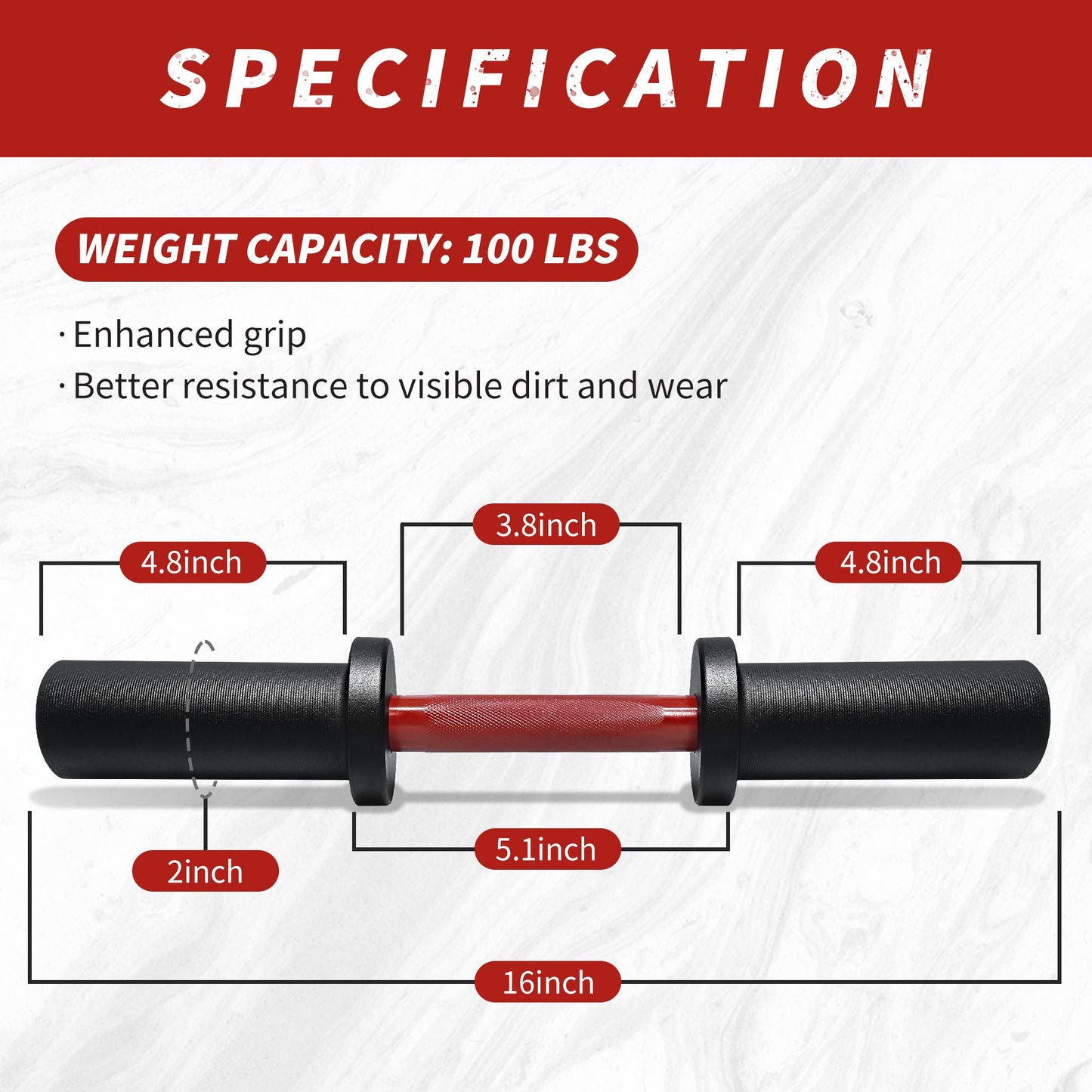 16" Olympic Dumbbell Handle, Loadable Dumbbells for 2-inch Olympic Weight Plates, Dumbbell Bar for Home Gym Strength Training, 2 Pair of Spring Collars Included