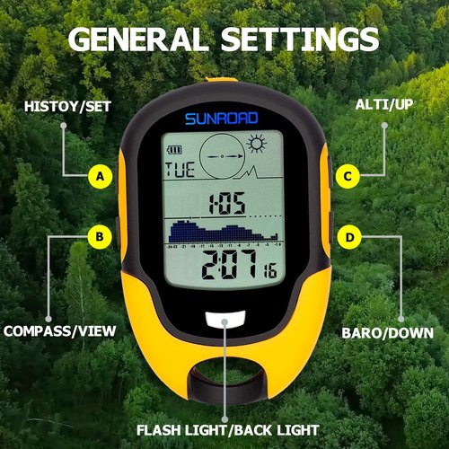 Barometer Altimeter Compass LCD Digital Thermometer Watches-Hygrometer Weather Forecast Hand-Hold Hiking Flashlight Altimeter